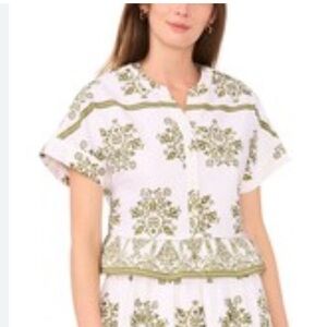 CeCe White and Green printed Blouse